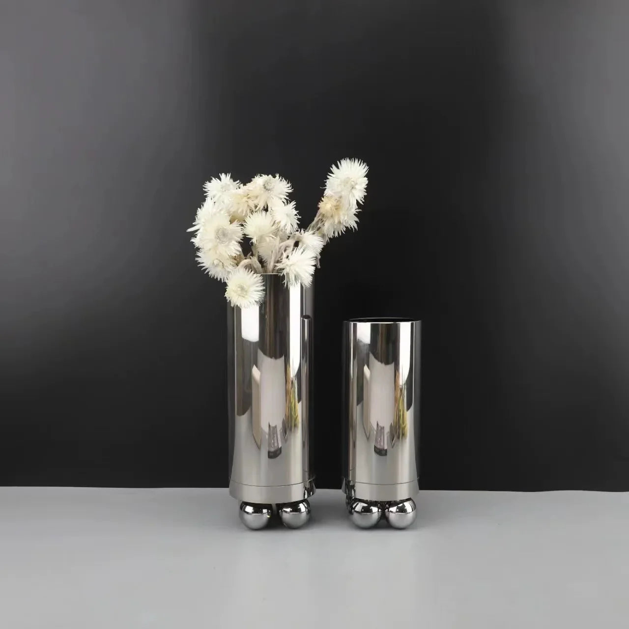 Afralia™ Silver Geometric Ball Glass Vase: Abstract Cylinder Floral Arrangement Accessory