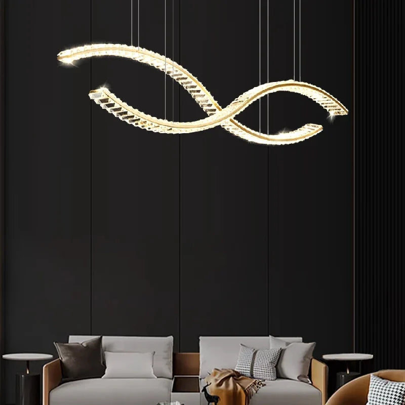 Afralia™ Crystal Chandelier Pendant Lamp Hanging Light for Living Room