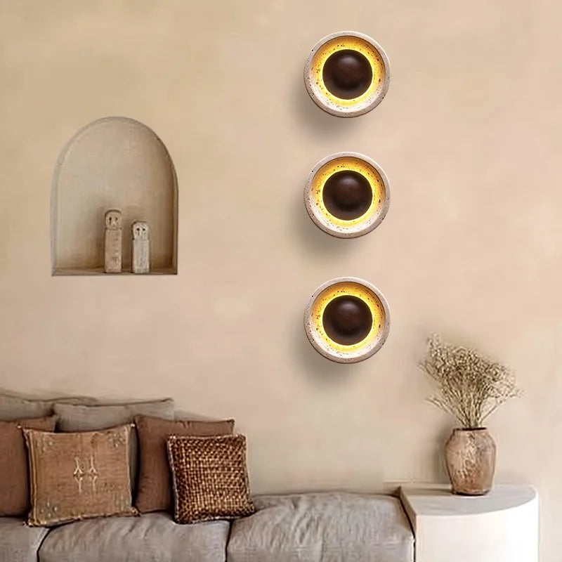 Afralia™ Vintage Stone LED Wall Light Fixture for Reading & Bedside, Natural Wood, Loft Design
