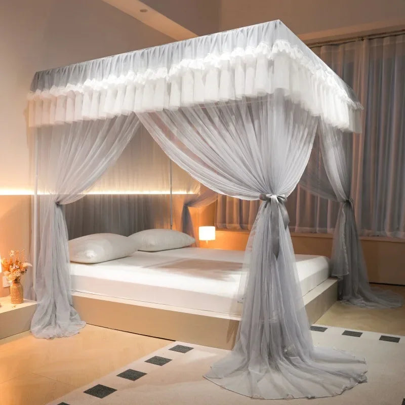 Afralia™ Korean Princess Square Top Canopy with Color Blocking Pleats & Bracket