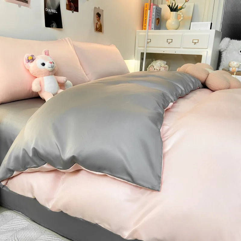 Afralia™ Double Color Blocked Ice Silk Bedding Set for Light Luxury Summer Comfort