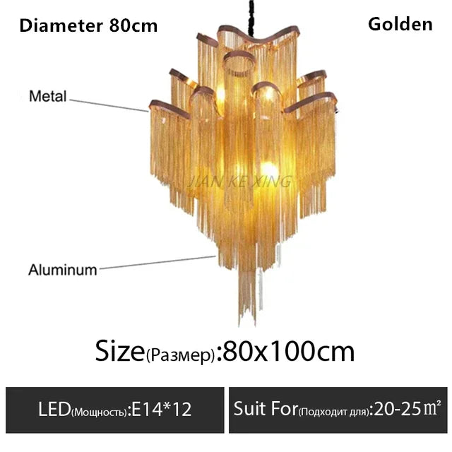 Afralia™ Tassel Chandelier Aluminum Chain Pendant Lamp for Luxe Living Spaces