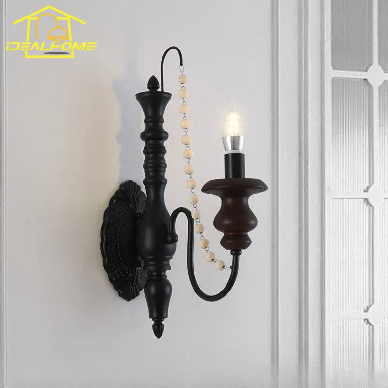 Afralia™ Solid Wood Wall Lamp LED E14 for Bedroom Living Room Lobby Corridor