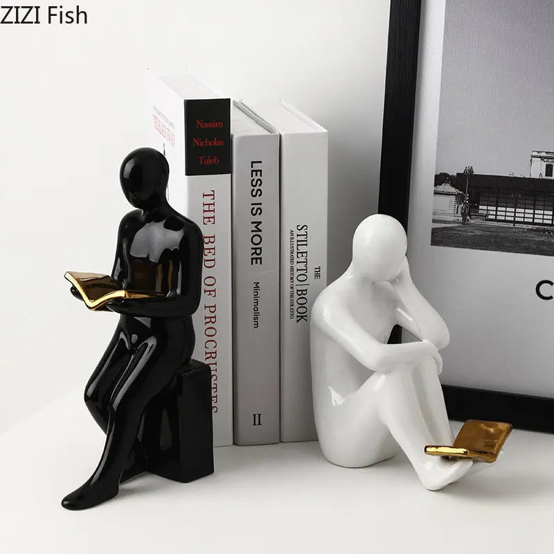 Afralia™ Ceramic Character Sculpture Bookends for Creative Library Decor