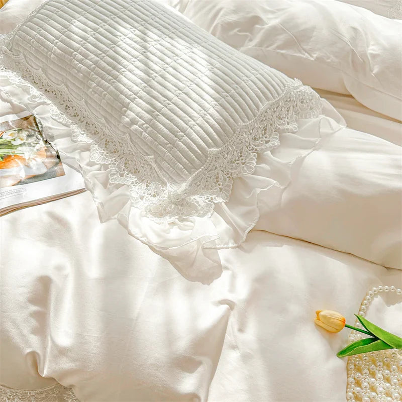 Afralia™ Lace Ruffles Princess Style 100% Cotton Bedding Set