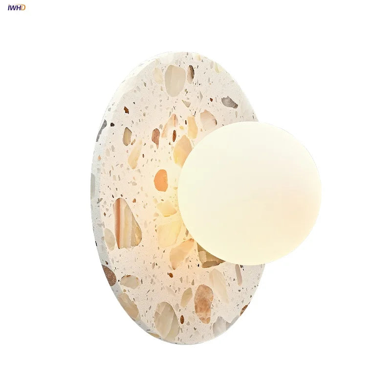 Afralia™ Terrazzo Marble Stone LED Wall Sconce Lamp, Modern Nordic Bedside Light