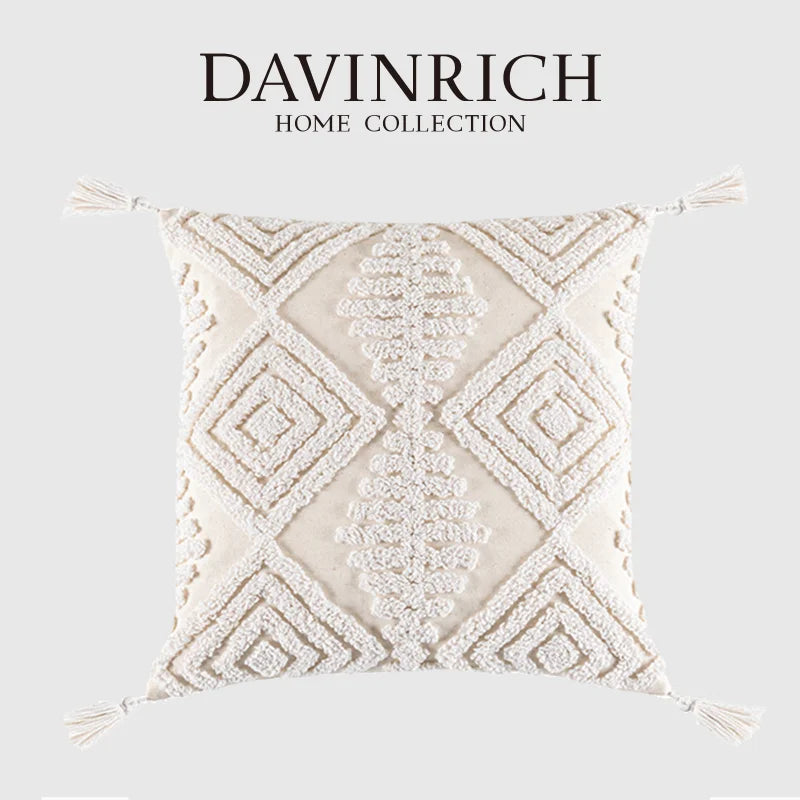 Afralia™ Tufted Tassel Throw Pillow Case Cream Beige 45x45cm