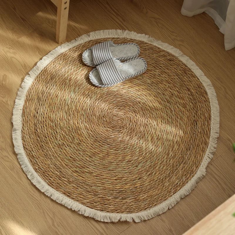 Afralia™ Vintage Jute Rattan Rug with Tassels for Home Decor