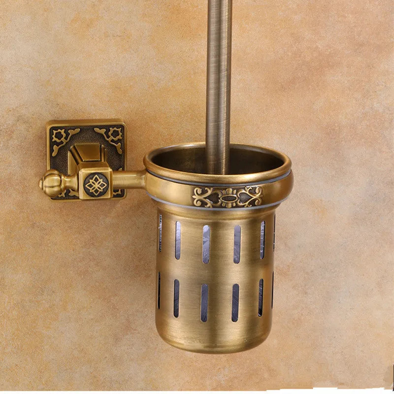 Afralia™ Aluminum Carved Toilet Brush Holder Set