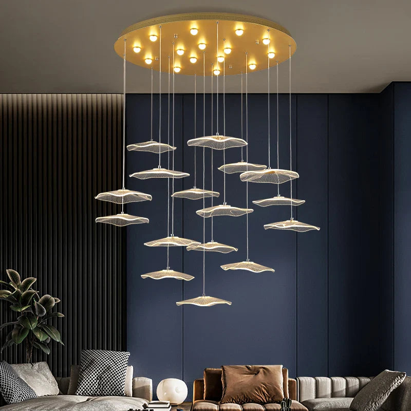 Afralia™ Lotus Leaf LED Pendant Chandelier for Staircase & Living Room Beauty
