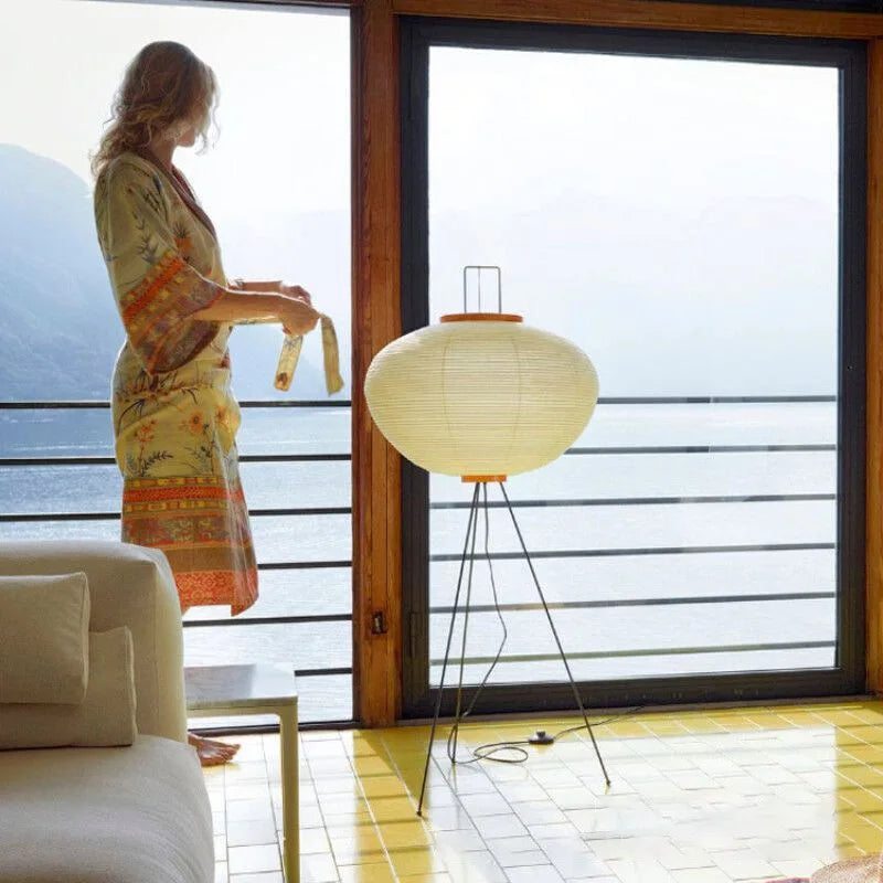 Afralia™ Japanese Rice Paper LED Floor Lamp Retro Standing Light