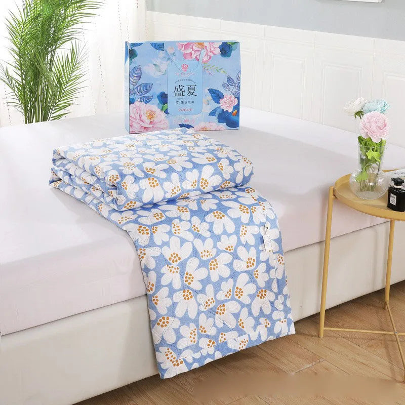 Afralia™ Fashion Flower Printed Cotton Jacquard Quilted Comforter - Lightweight & Breathable Summer Blanket