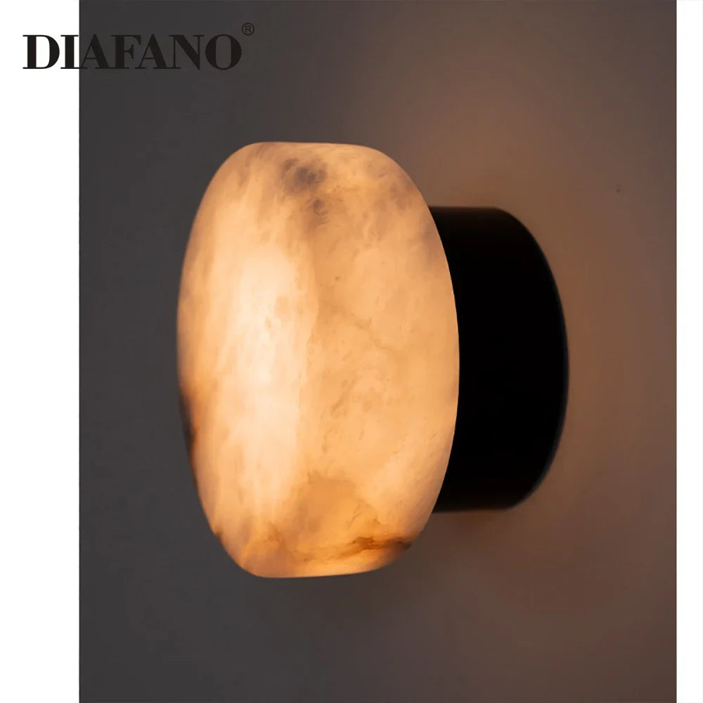 Afralia™ Marble Wall Lights Luxury Black Gold Copper LED Sconce for Living Room & Bedroom