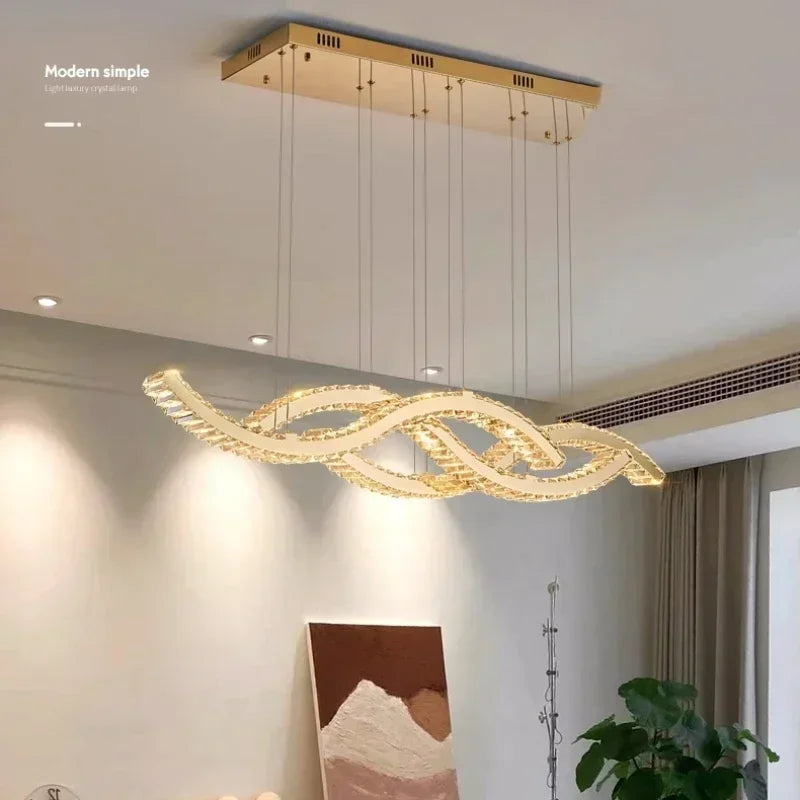Afralia™ Crystal Pendant Chandelier, Remote Control Dimmable Hang Lamp, Luxury Steel Fixture