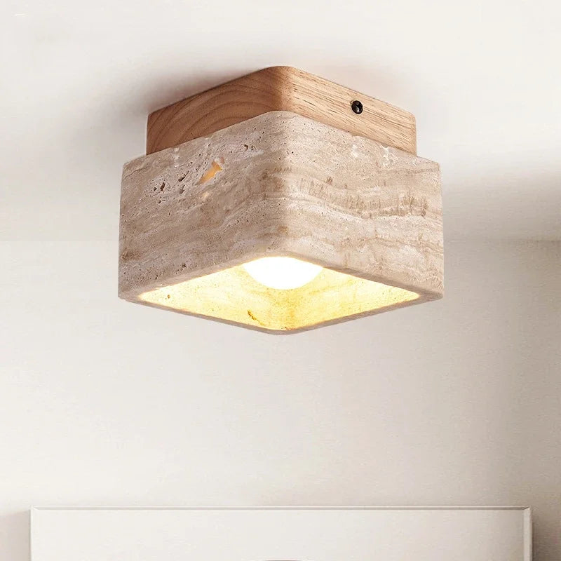 Afralia™ Travertine Stone Ceiling Lamp with E27 LED Bulb for Living Room