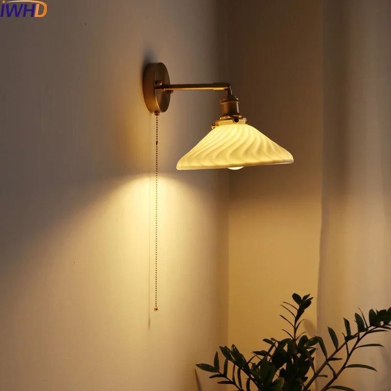 Afralia™ Ceramic Copper LED Wall Lamp for Bedroom Bedside Mirror Light