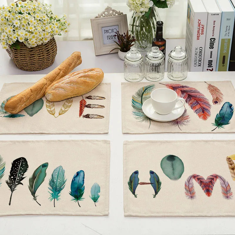Colorful Feather Print Kitchen Placemats by Afralia™ - Set of 1