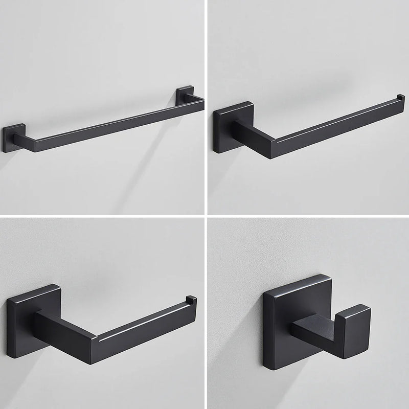 Afralia™ Black Stainless Steel Bathroom Accessories Set: Towel Bar, Paper Holder, Hook & Bath Rack