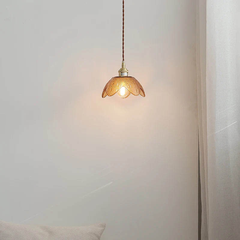 Afralia™ Amber Glass LED Pendant Light Fixture Nordic Modern Copper Hanging Lamp