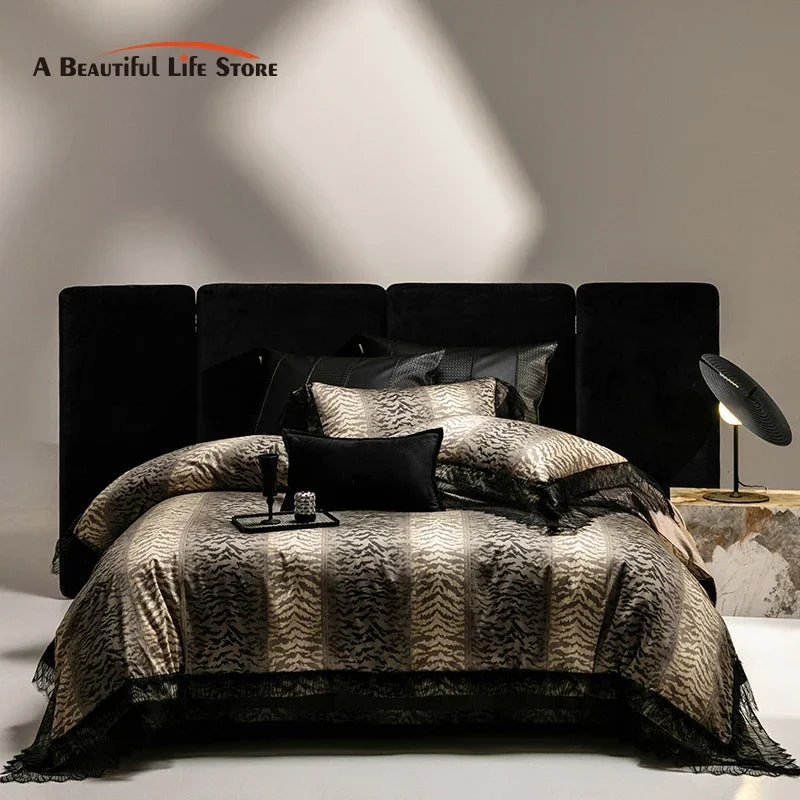 Afralia™ Vintage Leopard 1000TC Egyptian Cotton Luxury Bedding Set