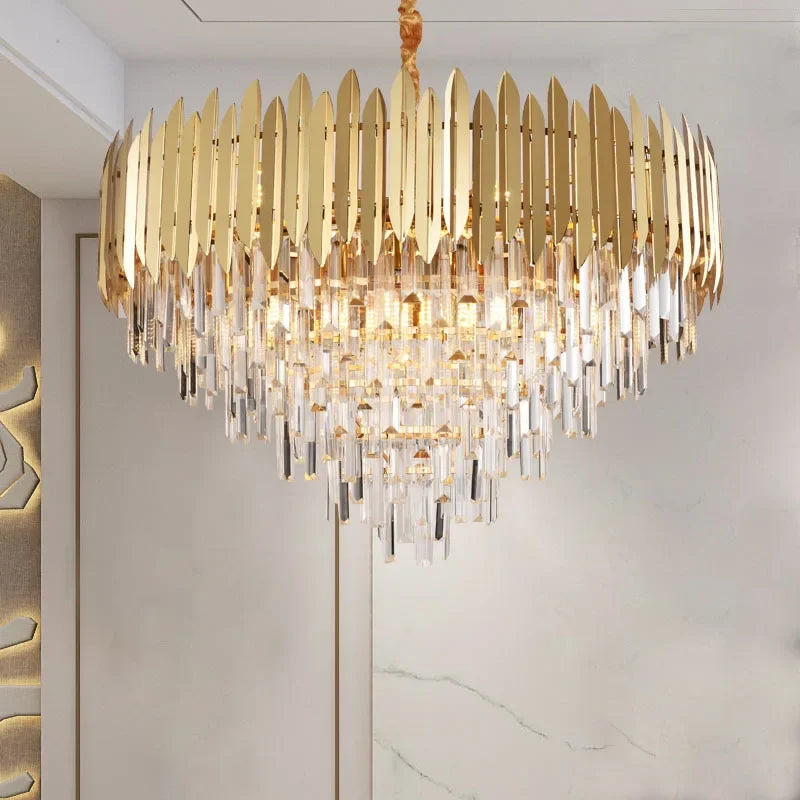 Afralia™ Crystal Chandelier LED Pendant Light Fixture for Luxury Living Room Décor