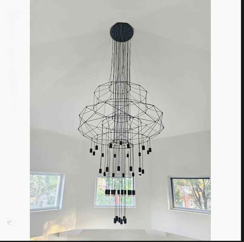 Afralia™ Nordic Personality LED Chandelier: Black Long Fixture for Dining Room, Lobby, Loft Home
