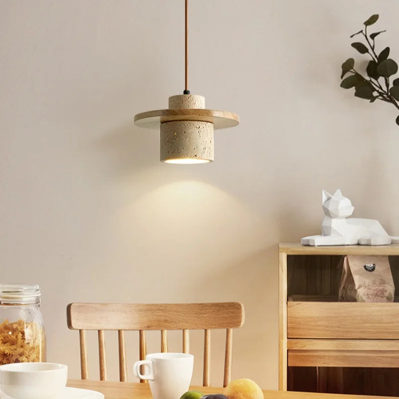 Afralia™ LED Pendant Lamp Yellow Travertine Wood Nordic Minimalism Hanging Light