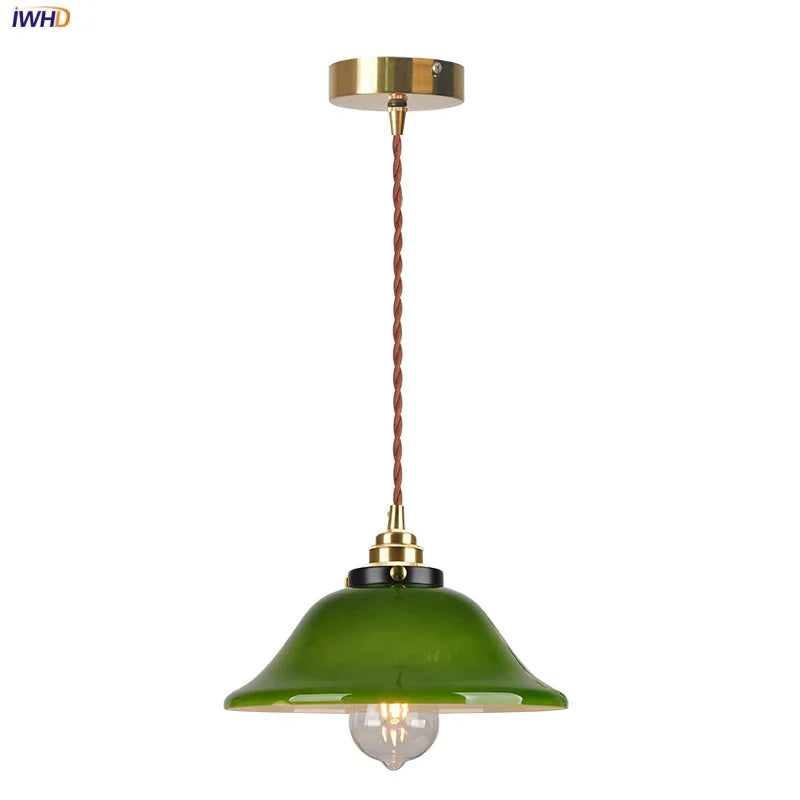Afralia™ Green Glass Adjustable LED Pendant Lights for Modern Nordic Home Decor