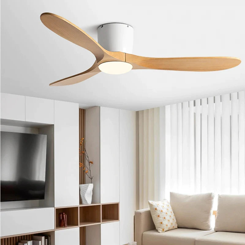 Afralia™ 52" Low Floor Fan Lights Wood Blade Remote Control Ceiling Fan Strong Winds