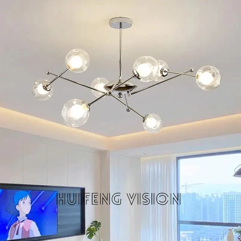 Afralia™ Modern Chrome Finish Clear Glass Chandelier Pendant for Dining Living Bedroom
