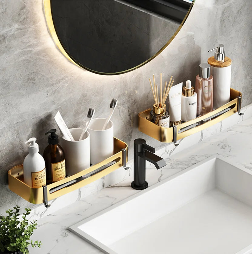 Afralia™ Gold Bathroom Corner Shelf: Wall-Mounted Triangle Storage Rack for Toiletries