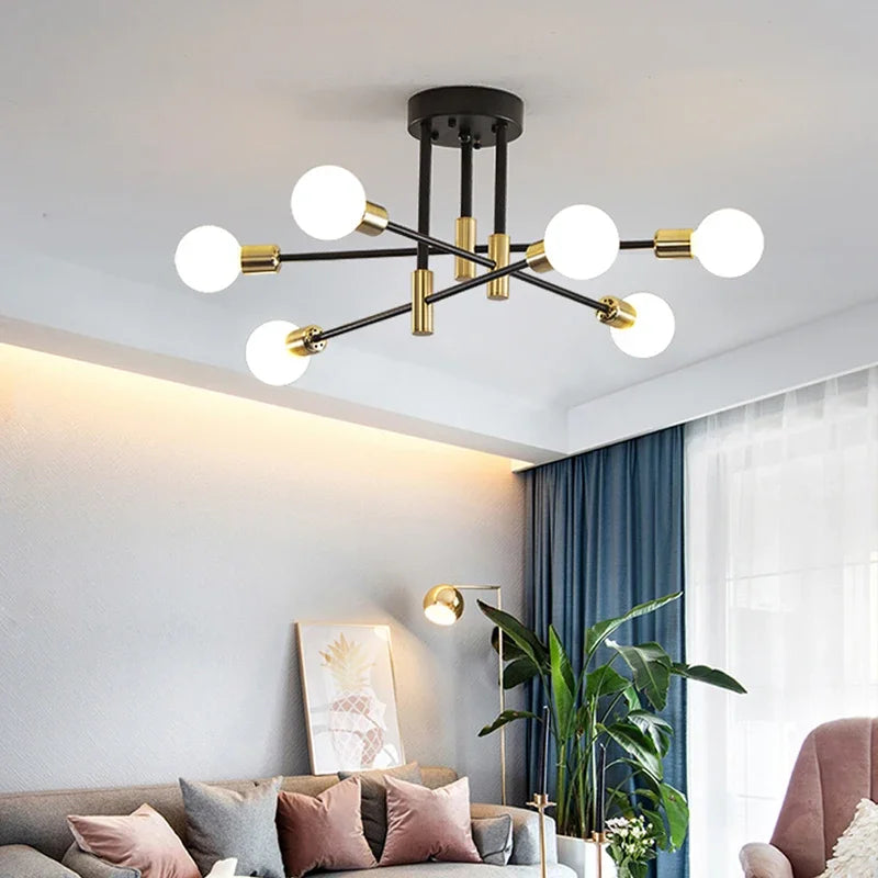 Afralia™ Vintage LED Chandelier - Elegant Black and Gold Hanging Lamp for Timeless Decor