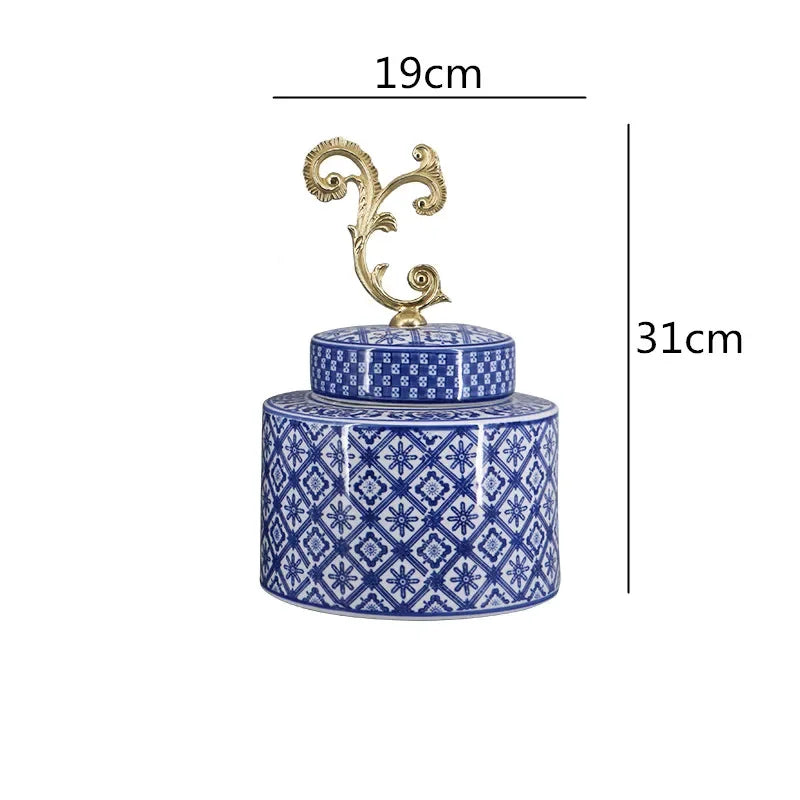 Afralia™ Blue & White Porcelain Covered Vase Jar: Retro Chinese Home Decor Flower Arrangement & Organization