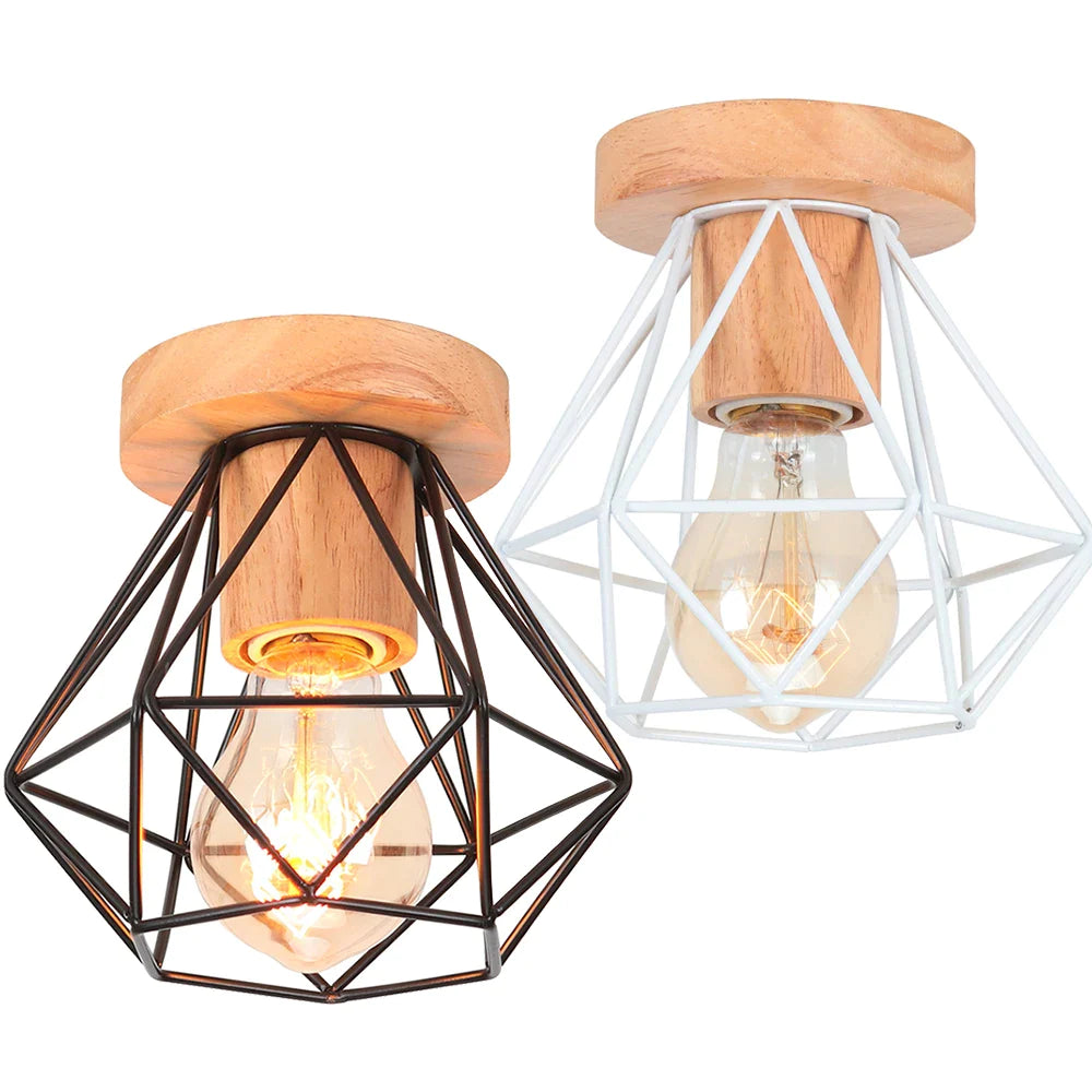 Afralia™ Iron Wood E27 Ceiling Light: Modern Nordic Mini Lamp for Living Room and Bedroom
