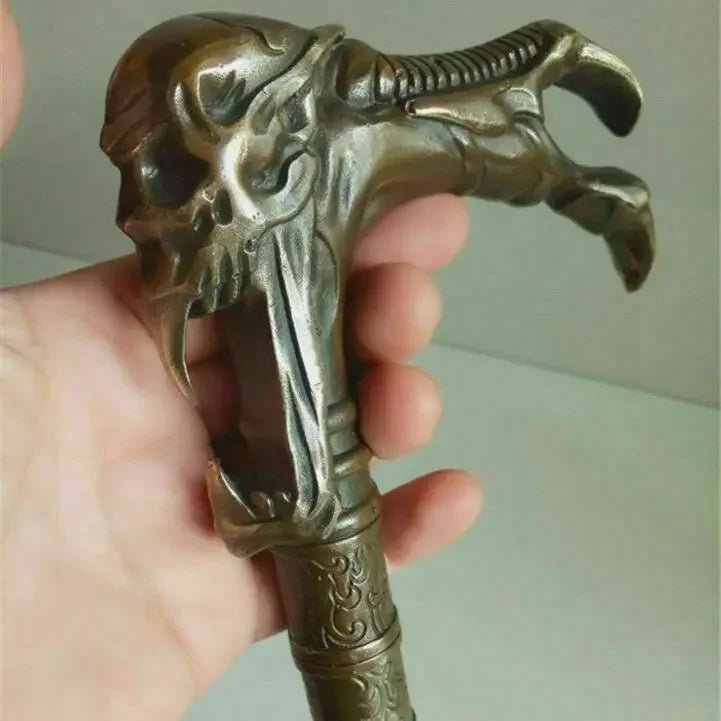 Afralia™ Gothic Bronze Evil Person Statue Cane Walking Stick Head