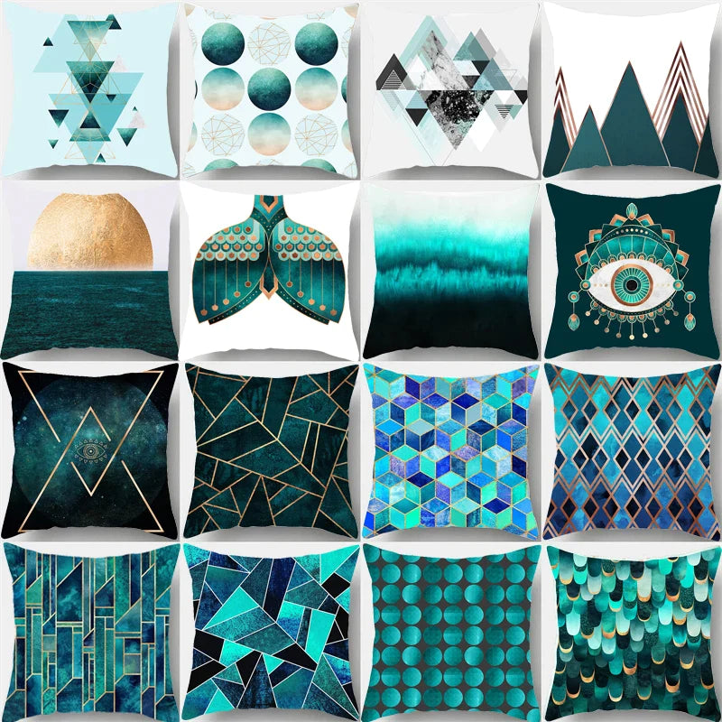 Afralia™ Geometric Leaf Flower Pillowcase Teal Blue Sofa Car Home Decor Throw Cover