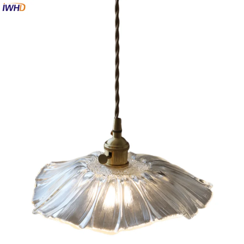 Afralia™ Clear Glass Nordic LED Pendant Light Fixture with Brass Knob Switch