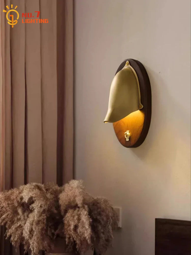 Afralia™ Vintage Copper/Silvery LED Wall Lamp with Solid Wood Mount - Bedroom Art Decor