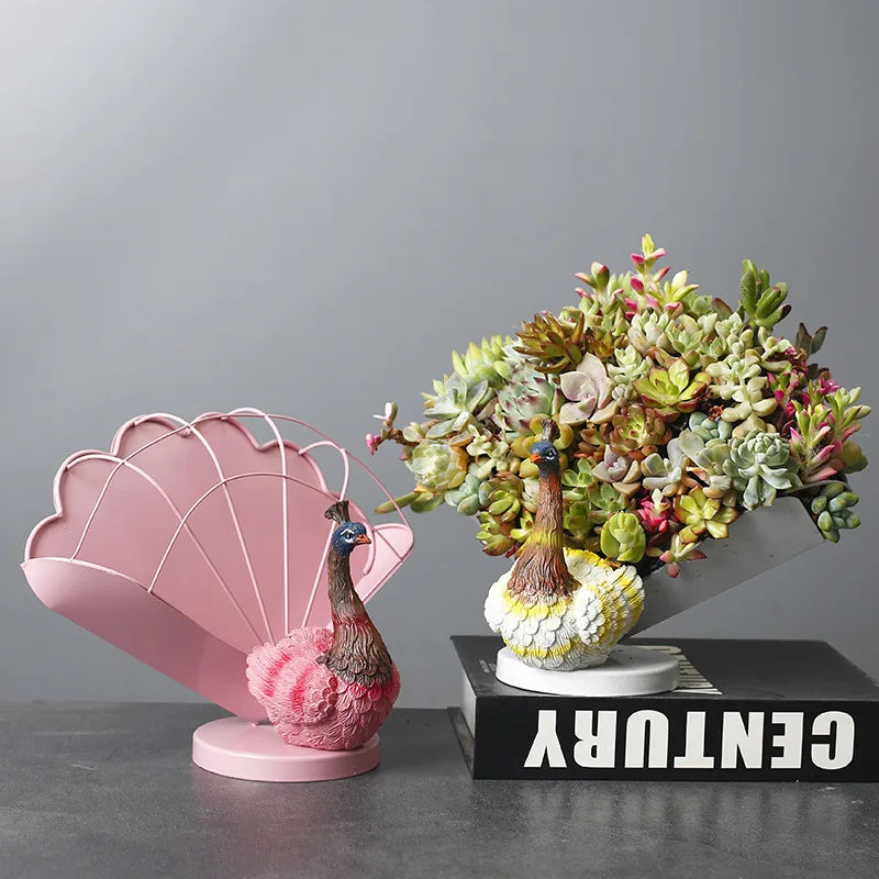 Afralia™ Metal Flower Stand Peacock Design Garden Balcony Decor Flower Pot Holder