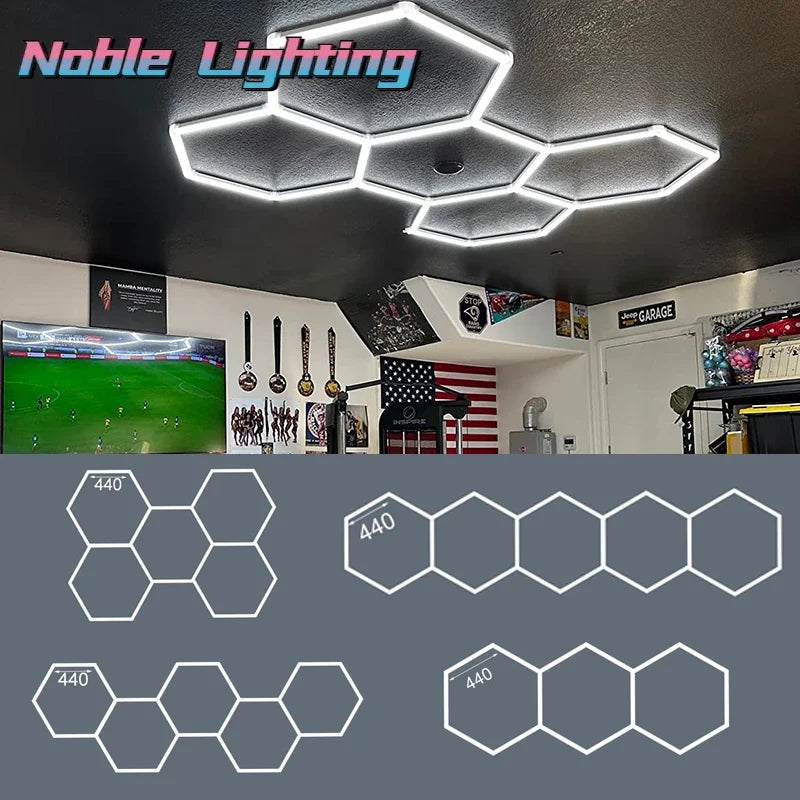 Afralia™ Honeycomb Hexagon LED Garage Light: Bright Ceiling Lighting for Auto Body Repair & Workshop.