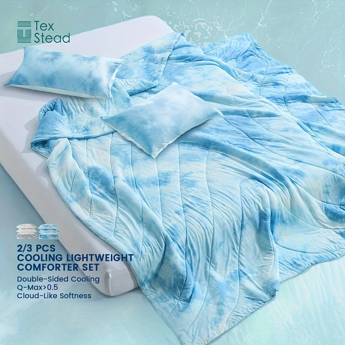 Afralia™ Tie-Dyed Wave Quilt Set: Summer Coolness (1 Quilt + 2 Pillowcases)
