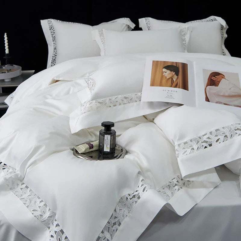 Afralia™ 1200TC Egyptian Cotton Bedding Set with Hollow Lace Broad Side