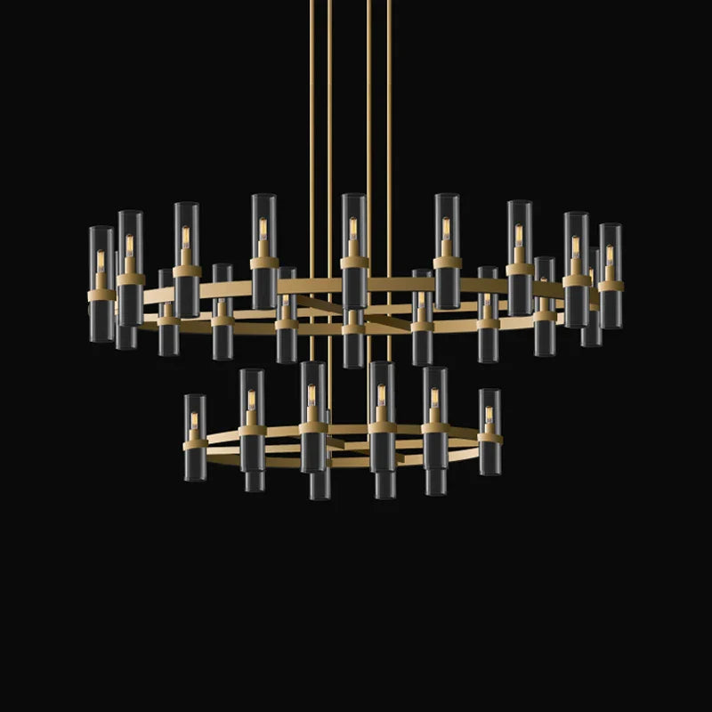 Afralia™ 2-Layer Chandelier Lighting - Vintage Gold Silver Black Hanging Lamps