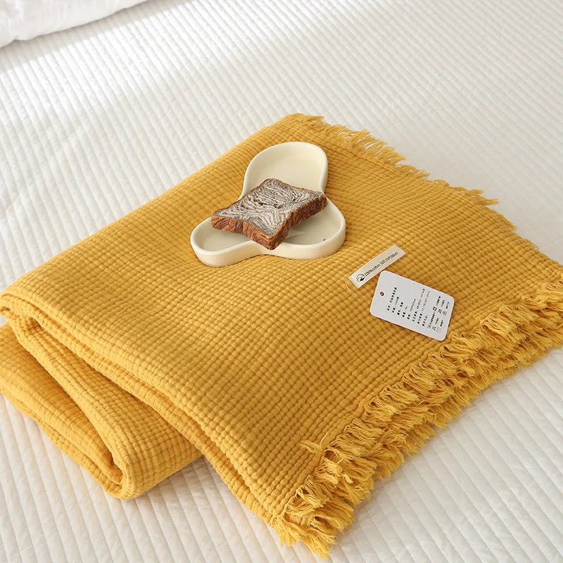 Afralia™ Summer Gauze Tassel Blanket - Soft Cotton, Single/Double Size
