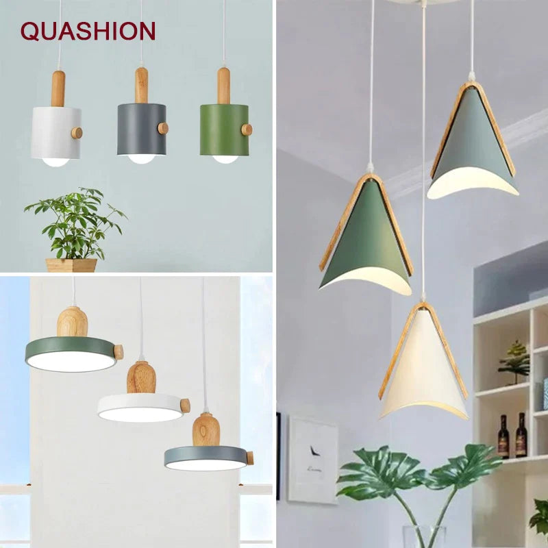Afralia™ Nordic Wooden Macaron Chandelier | Solid Wood Modern Minimalist Colorful Hanging Lamp