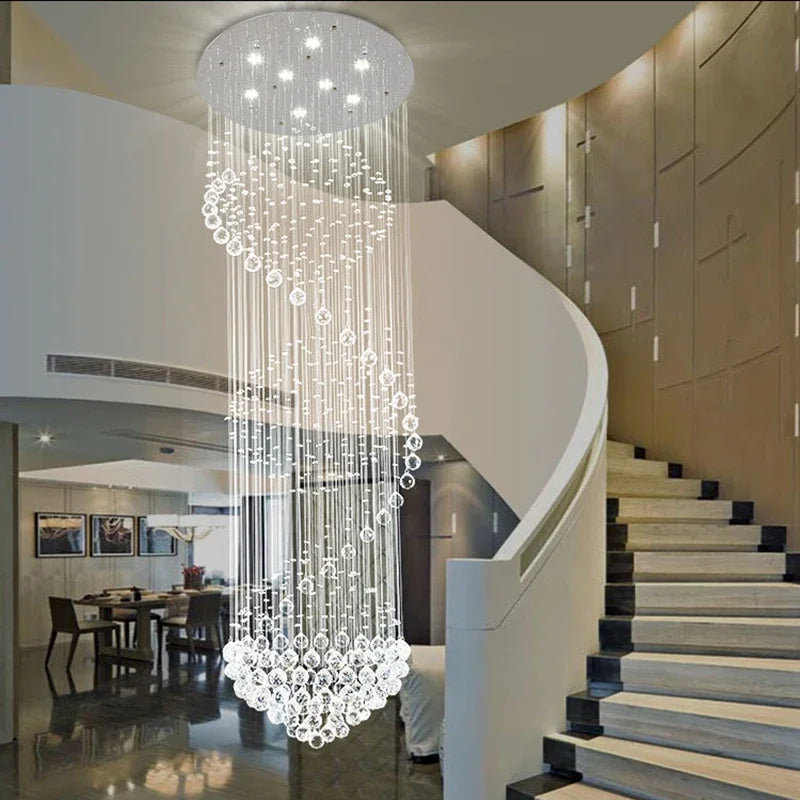 Afralia™ Modern Crystal Chandelier: Large LED Staircase Ball Lustre Light for Living Room & Lobby