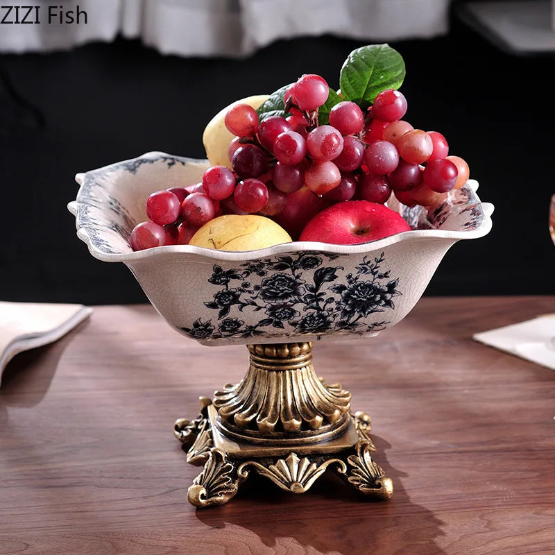 Afralia™ Classical Flower Pattern High-Footed Fruit Bowl Tray