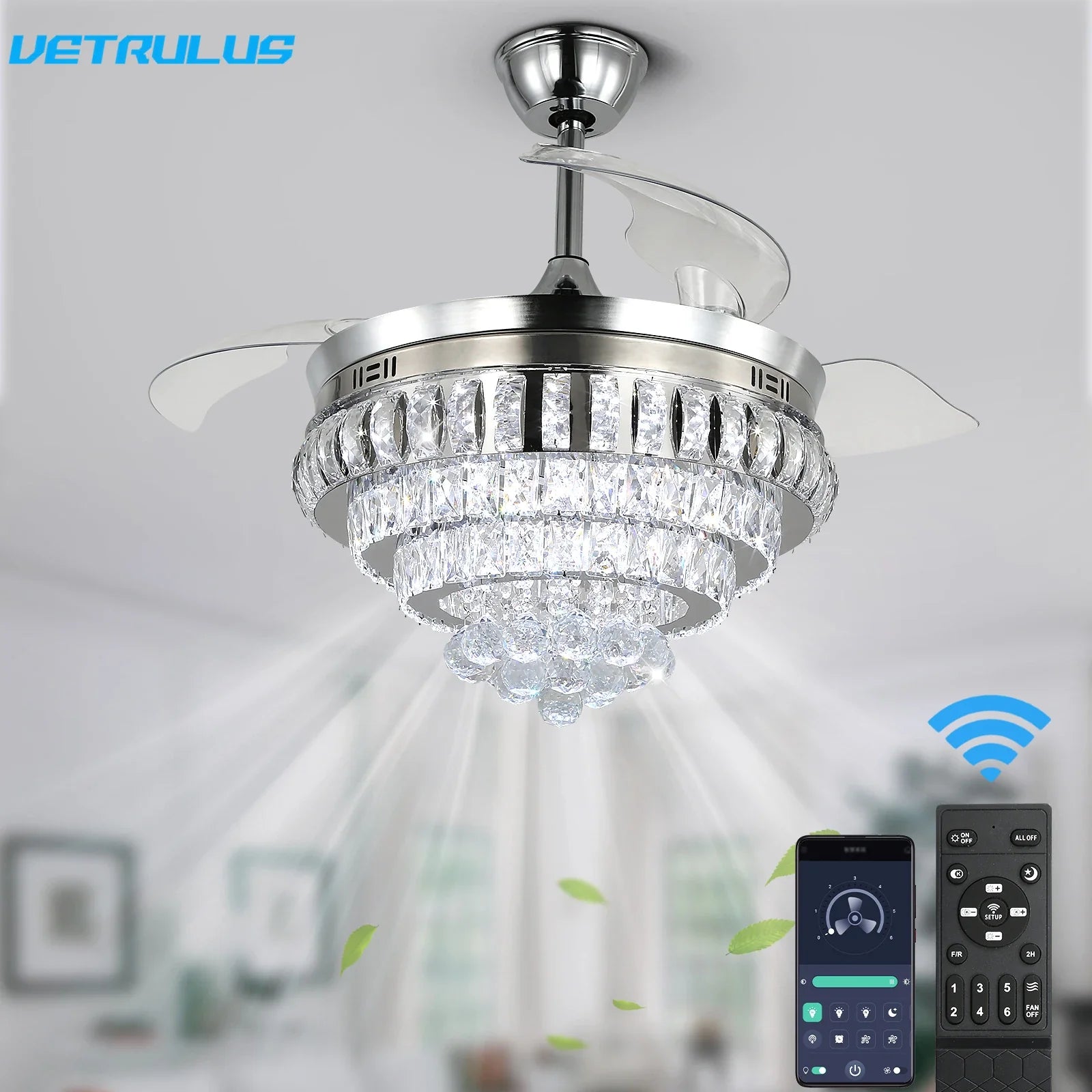 Afralia™ Crystal Ceiling Fan with LED Light and Remote Control