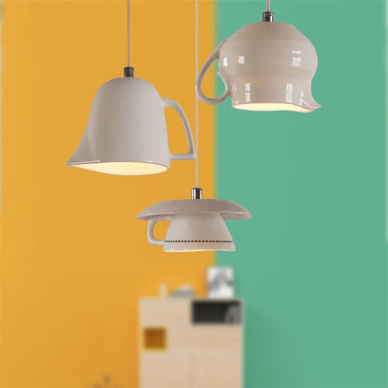 Afralia™ Ceramic LED Pendant Lights Tea Cup Teapot Hanging Lamp for Kitchen Dining Room