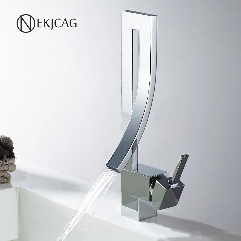 Afralia™ Chrome Square Basin Faucet Single Handle 360 Rotation Mixer Tap